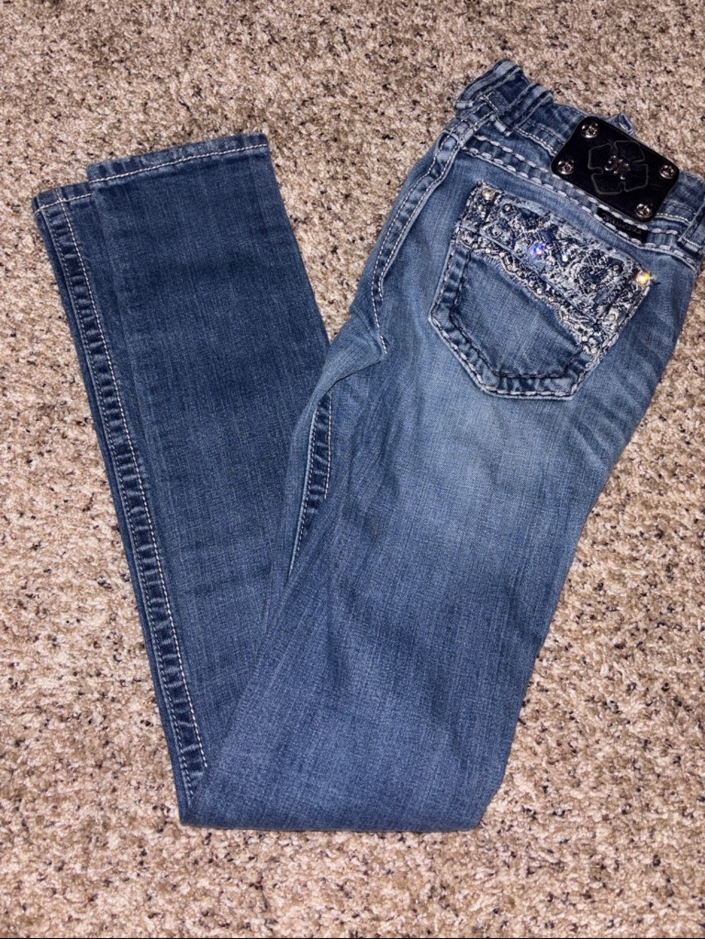 Miss Me Blue Skinny Jeans with Embellished Pocket